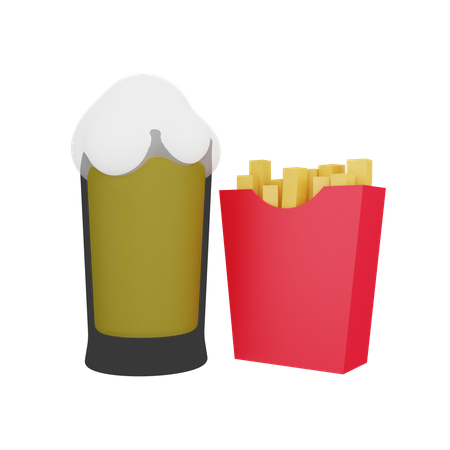 French Fries And Beer  3D Icon