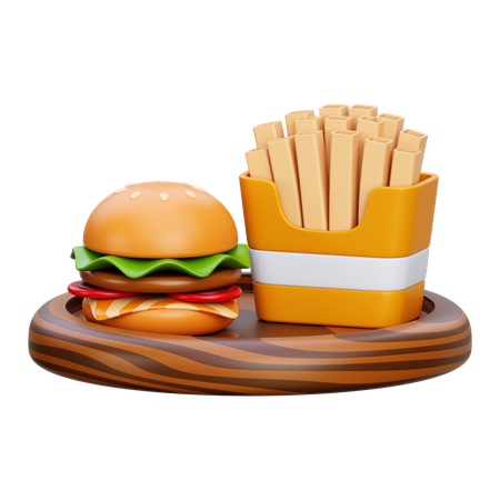 French fries and burger  3D Icon
