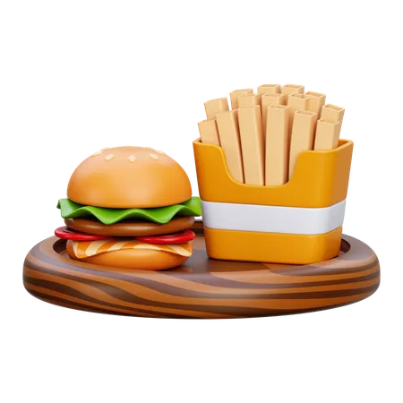 French fries and burger  3D Icon