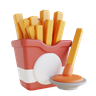 french fries and dip 3d illustration