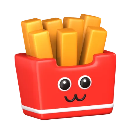 Cute French Fries Smile 3 D Cute Food Icon 3D Icon