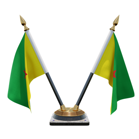 French Guiana Double Desk Flag Stand  3D Flag