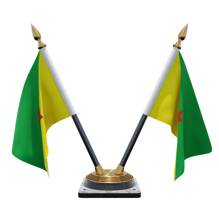 French Guiana Double Desk Flag Stand  3D Illustration