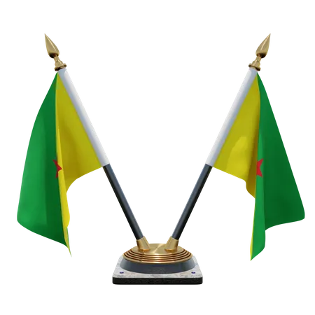 French Guiana Double Desk Flag Stand  3D Illustration