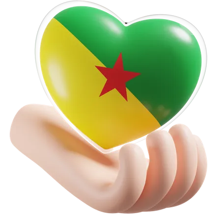 French Guiana Flag Heart Hand Care  3D Icon