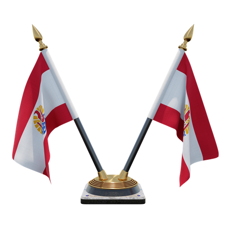 French Polynesia Double Desk Flag Stand  3D Flag