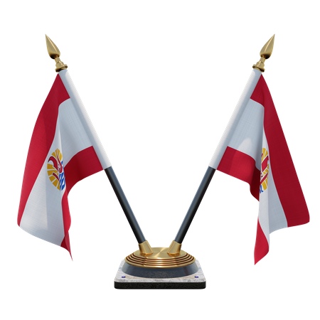 French Polynesia Double Desk Flag Stand  3D Flag