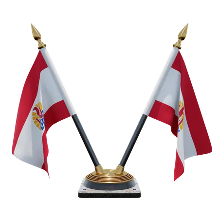 French Polynesia Double Desk Flag Stand  3D Flag
