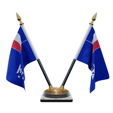 French Southern and Antarctic Lands Double Desk Flag Stand  3D Flag