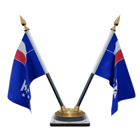 French Southern and Antarctic Lands Double Desk Flag Stand 3D Illustration