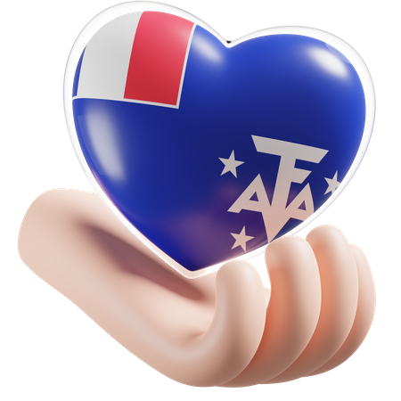 French Southern and Antarctic Lands Flag Heart Hand Care 3D Icon