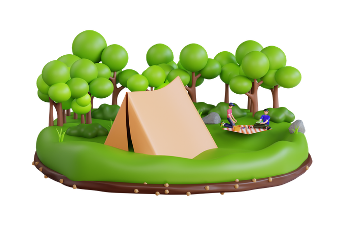 Freunde Camping im Wald  3D Illustration