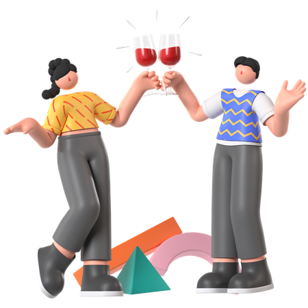 Freunde feiern Geburtstagsparty  3D Illustration