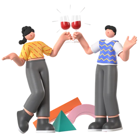 Freunde feiern Geburtstagsparty  3D Illustration