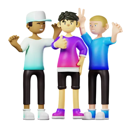 Freunde geben feier pose  3D Illustration