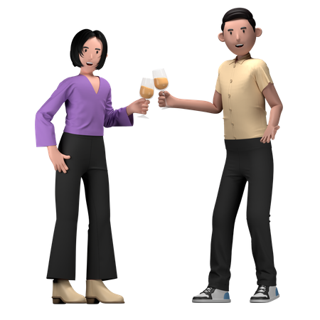 Freunde stoßen auf Geburtstagsparty mit Drinks an  3D Illustration