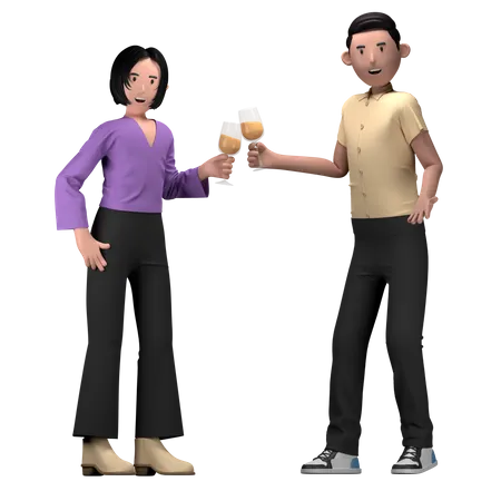 Freunde stoßen auf Geburtstagsparty mit Drinks an  3D Illustration