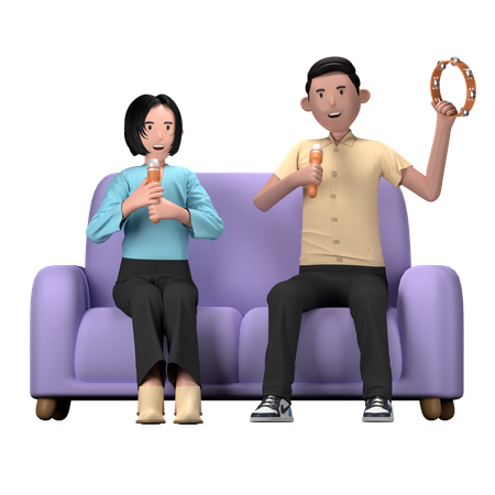 Freunde singen Karaoke auf Geburtstagsparty  3D Icon