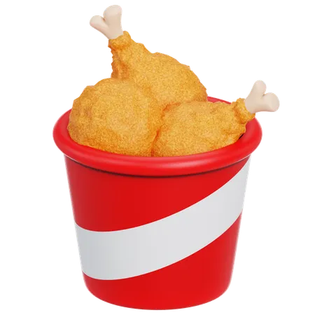 3 D Fried Chicken Food Crispy Bucket Leg Hot Restaurant Crunchy Fast Meal Wing Meat Drumstick Menu Delicious Product Tasty Fried Chicken Food Crispy 3 D Illustration 3D Icon
