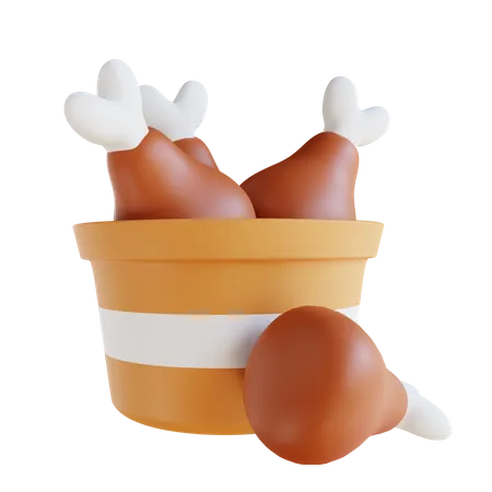 Fried Chicken Bucket 3D Icon