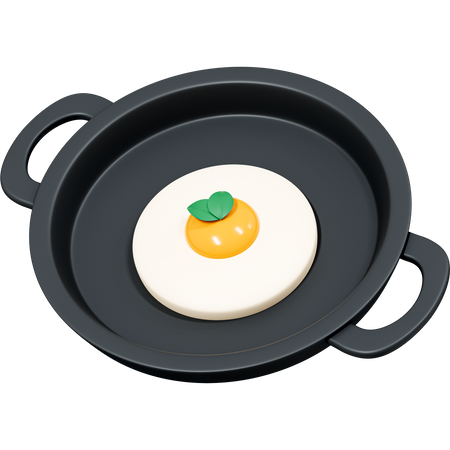 Fried egg on frying pan with basil  3D Icon