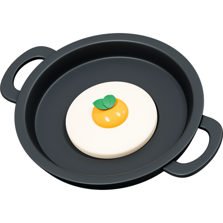 Fried egg on frying pan with basil 3D Icon