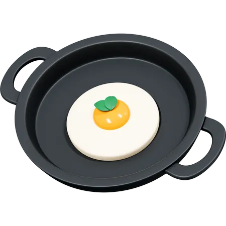 Fried egg on frying pan with basil 3D Icon