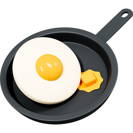 Fried egg on frying pan with butter  3D Icon