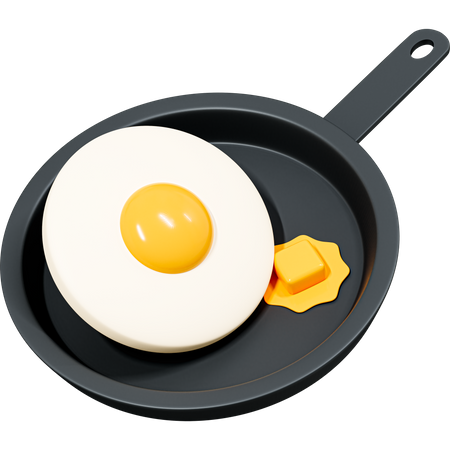 Fried egg on frying pan with butter 3D Icon