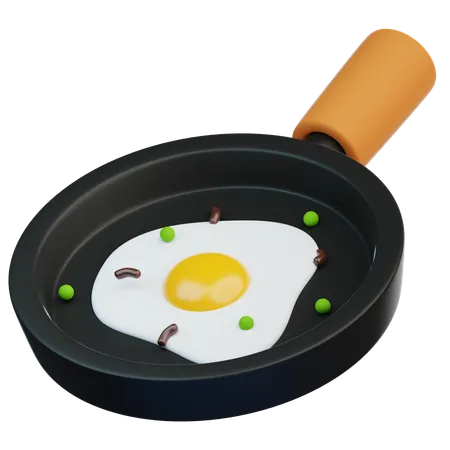 Fried Egg On Pan  3D Icon