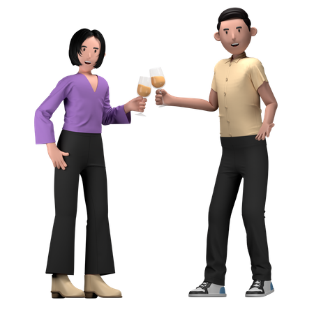 Friends cheers drink at birthday party  3D Icon