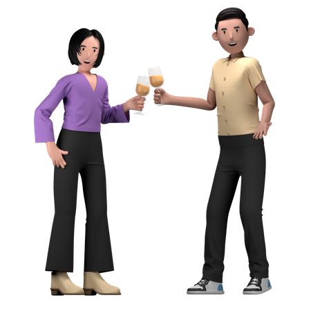 Friends cheers drink at birthday party  3D Illustration