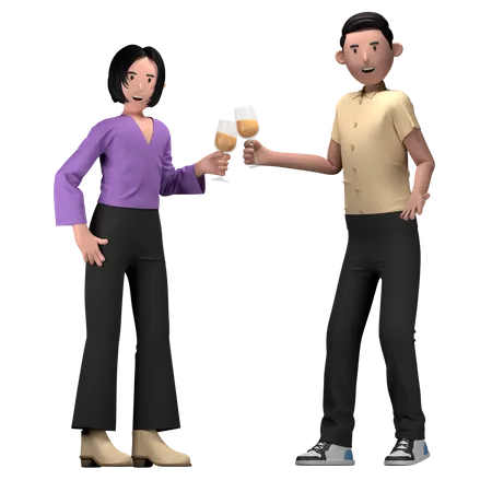 Friends cheers drink at birthday party  3D Illustration