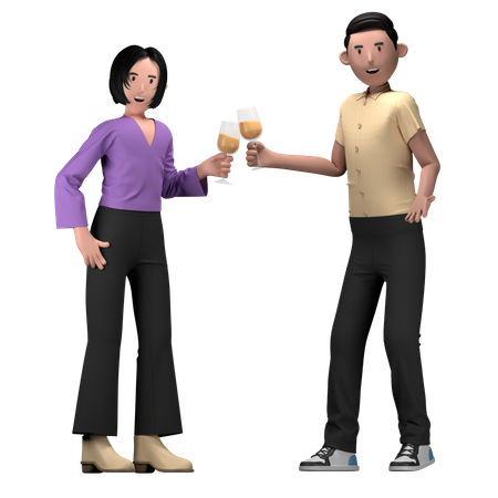 Friends cheers drink at birthday party  3D Illustration