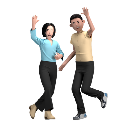 Friends dancing at birthday party  3D Illustration