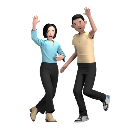 Friends dancing at birthday party  3D Illustration