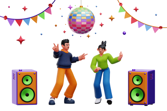Friends Dancing In Party  3D Icon