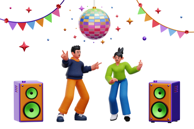 Friends Dancing In Party  3D Illustration