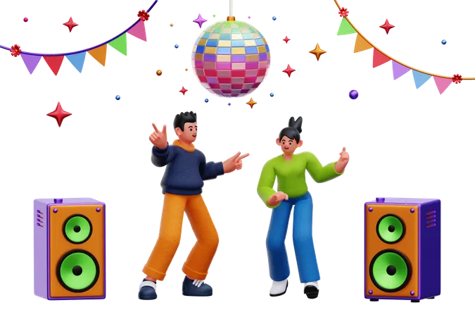Friends Dancing In Party  3D Illustration