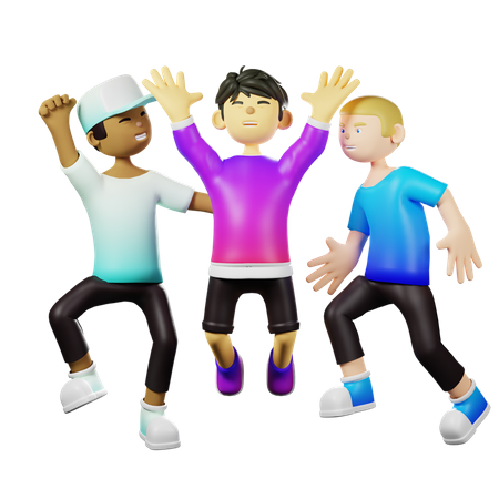 Friends Jumping In Celebration  3D Icon
