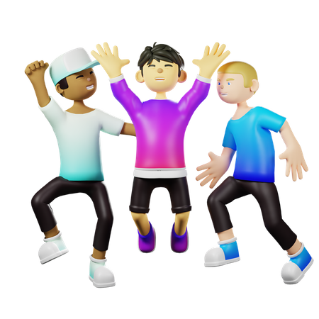 Friends Jumping In Celebration  3D Illustration