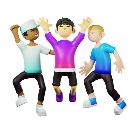 Friends Jumping In Celebration  3D Illustration