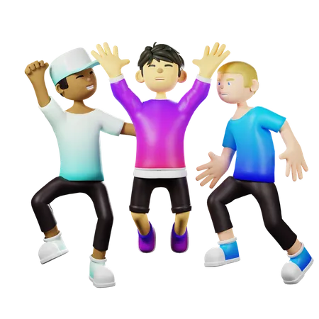 Friends Jumping In Celebration 3D Illustration