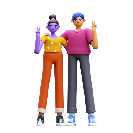 Friends Make Peace Sign  3D Icon