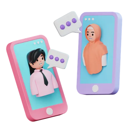 Friends On Video Call  3D Illustration