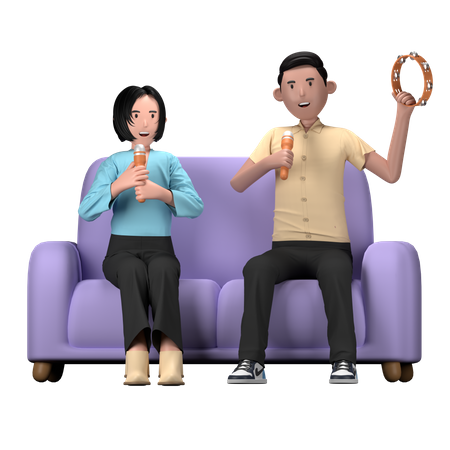 Friends singing karaoke at birthday party  3D Icon