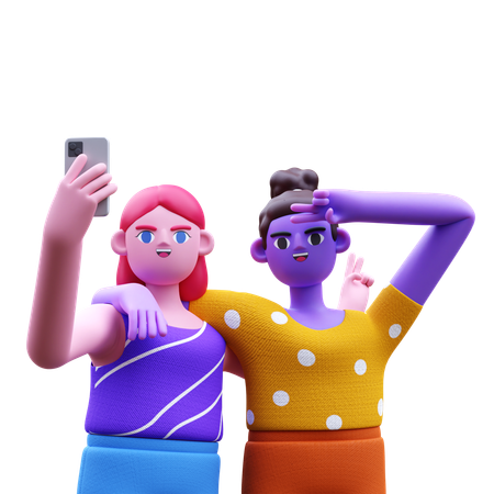 Friends Taking Selfie  3D Illustration