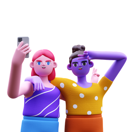 Friends Taking Selfie  3D Icon