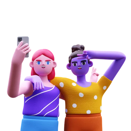 Friends Taking Selfie  3D Illustration