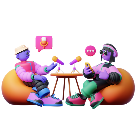 Friends Talking while Having Podcast  3D Icon